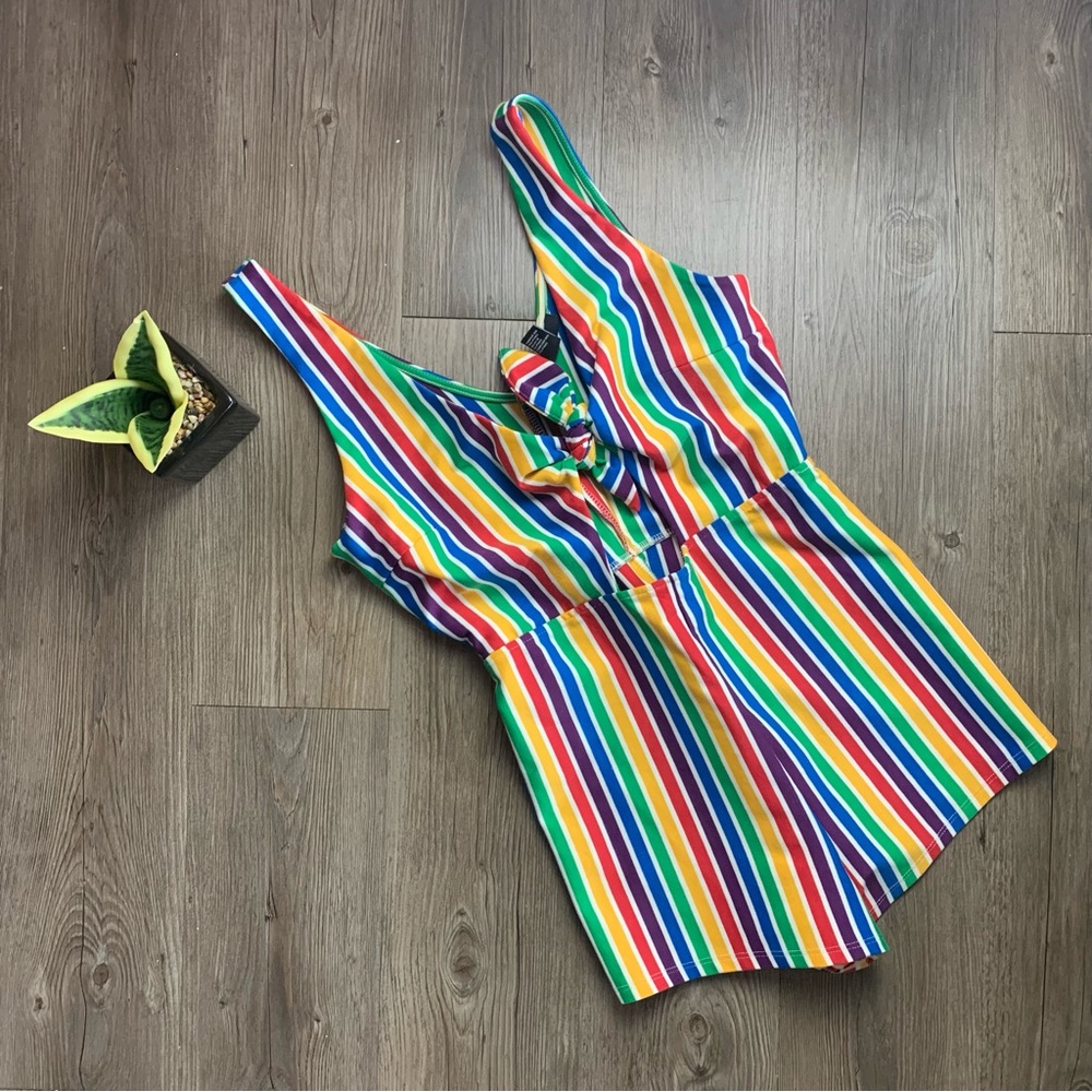 Forever 21 Rainbow Stripe Romper Shorts M pride